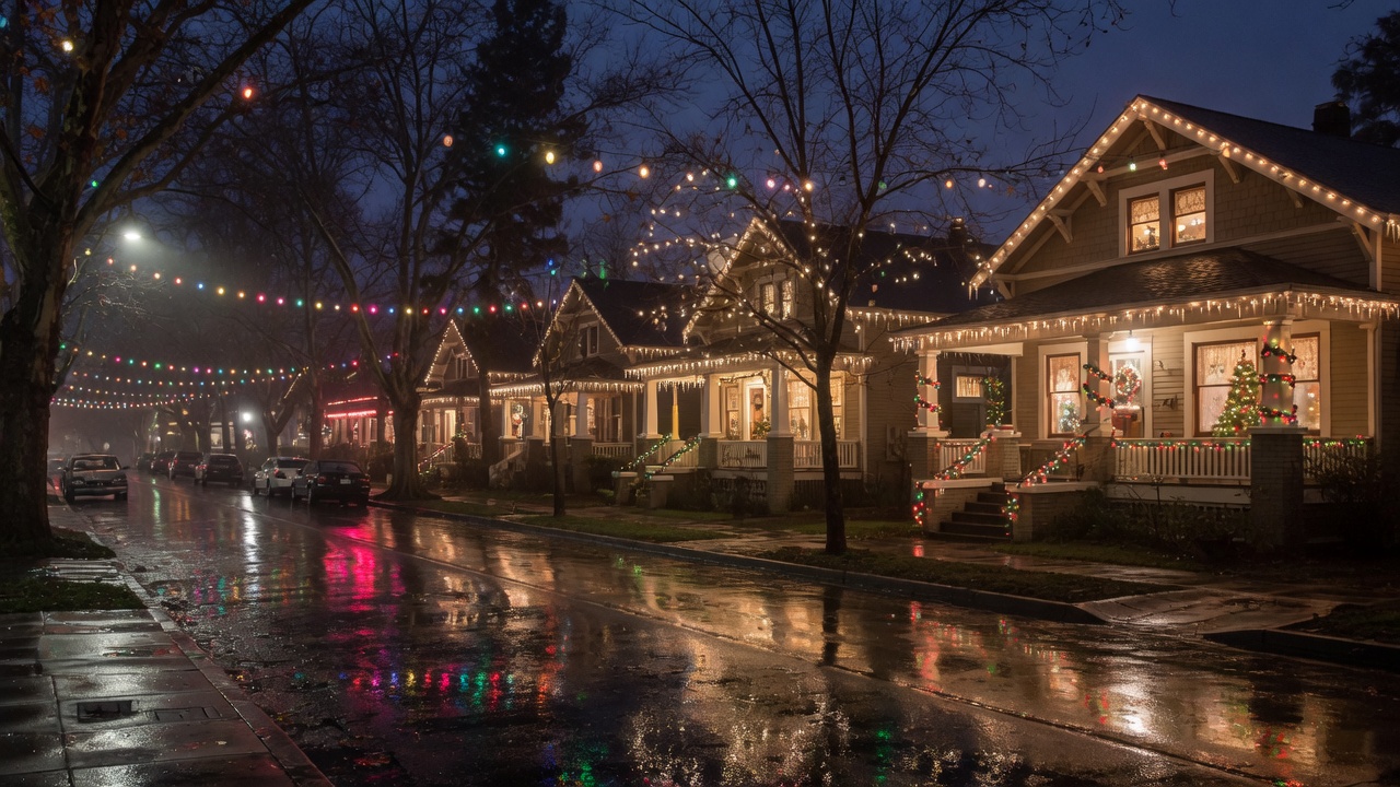 Holiday lights on Craftsman homes