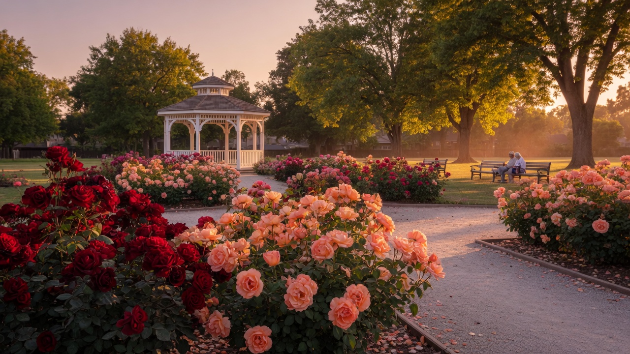 McKinley Park rose garden at sunset